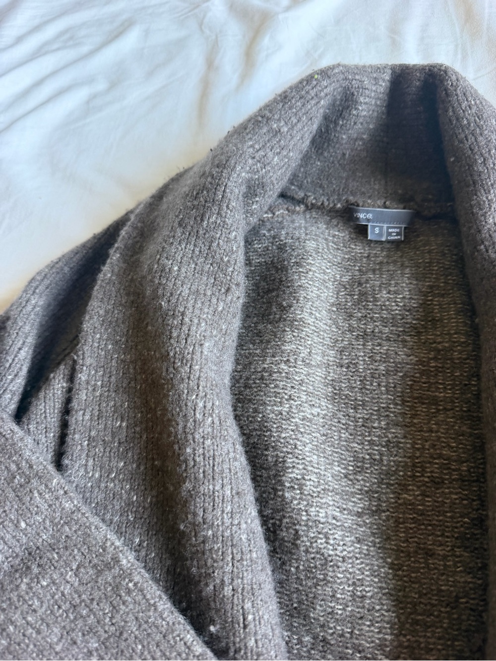 Vince Taupe Shawl-Collar Open Front Sweater Cardigan luxury elevated timeless - Picture 2 of 7
